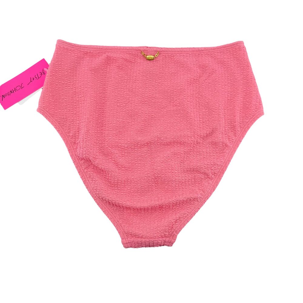 Betsey Johnson Bikini Bottom M Pink Ribbed Rosette High Waist Scrunch Resort NWT - Picture 8 of 11